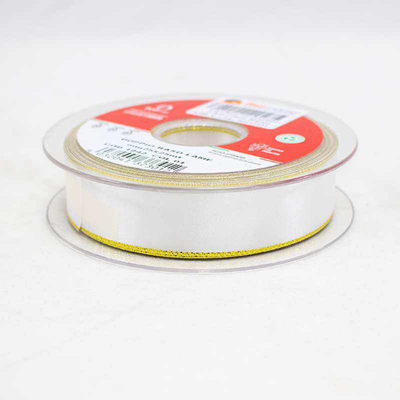 Fita Cetim Fio Dourado 2.5cm x 25mt- Branco