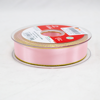 Fita Cetim Fio Dourado 2.5cm x 25mt- Rosa