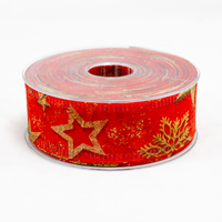 Fita Decofibra Estrelas de Natal 40mm x 25mt - Vermelho